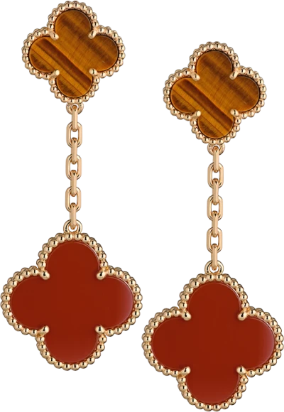 Серьги Van Cleef & Arpels Magic Alhambra 2 Motifs Yellow Gold & Tiger’s Eye & Carnelian VCARN5JR00