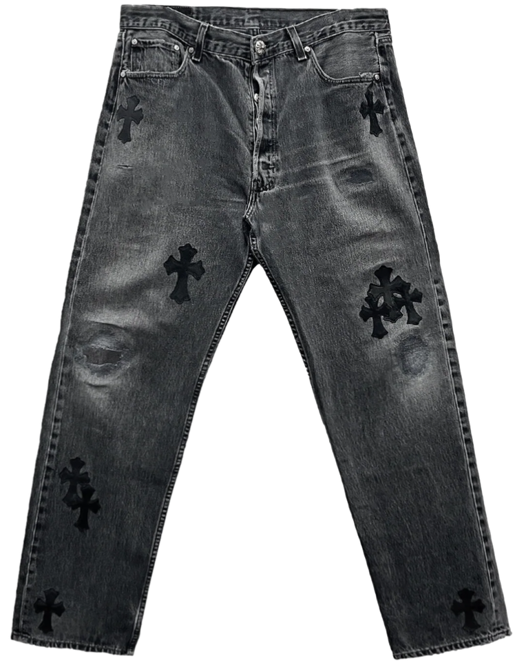 Chrome Hearts Paris Exclusive Cross Patch Knee Ruined Jeans