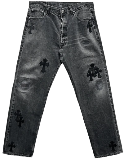 Chrome Hearts Paris Exclusive Cross Patch Knee Ruined Jeans
